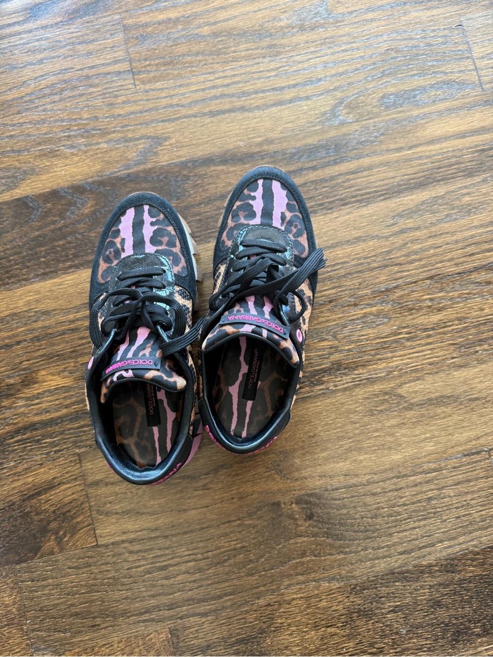 Dolce & Gabbana Black and Pink Leopard Print Sneakers